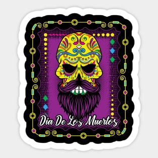 Sugar Skull Beard Yellow Day of The Dead Sticker